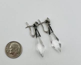 Another view of pair of sterling silver pendant drop pierced earrings