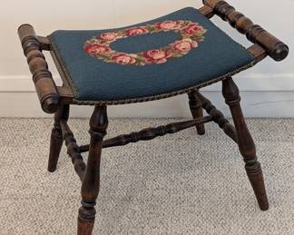Needlepoint turned spool bench