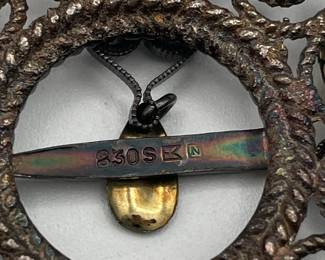 Closeup of Norwegian sterling silver (830) Solje brooch