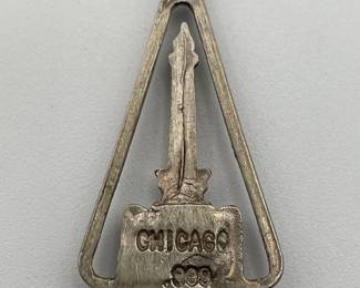 Reverse side of pure silver (.999) Chicago water tower pendant / charm
