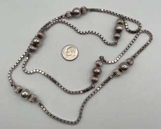 Another view of sterling silver (835) box chain and bead necklace