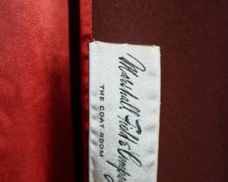 Label inside Fairbrooke russet color 100% wool lined coat from The Coat Room at Marshall Field & Company