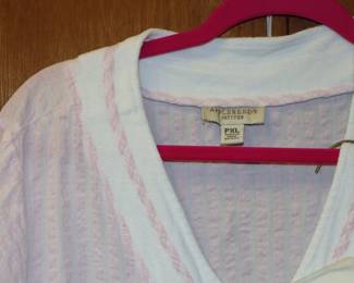 Closeup of women's lightweight robes / nightdresses, pink from Appleseed's Petites, size PXL; blue from Croft & Barrow size XL Petite