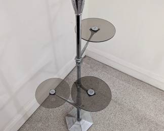 Another view of adjustable Art Deco style chrome and smoked glass plant stand display/shelving unit