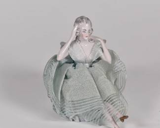 Vintage porcelain pin cushion half doll with legs