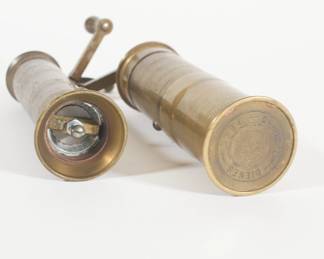 Another view of vintage brass PeDe Dienes mokka coffee spice hand crank grinder Mills, Germany