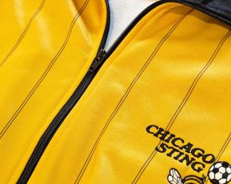 Closeup of men's rare vintage Patrick brand Chicago Sting jacket size XL