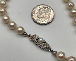 Closeup of cultured pearl necklace in original box from jeweler in Germany 