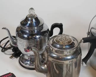 Farberware coffee percolators, one with original booklet