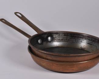 Pair of copper frying pans
