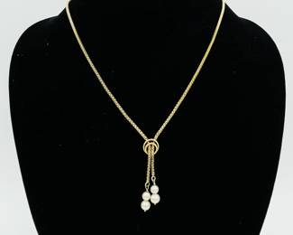 14kt gold lariat style necklace with pearls