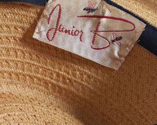 Label inside women's vintage woven straw hat showing a Junior B label