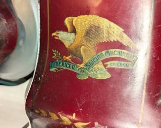 Closeup of Vintage American Slicing Machine Co. meat and cheese slicer. Commercial grade item made in Chicago, Ill. Heavy duty cast iron construction