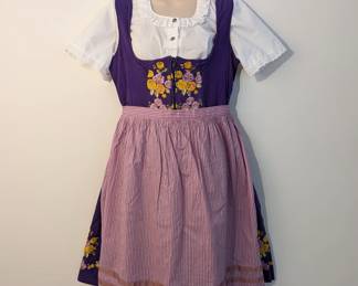 Women's German dirndl dress, embroidered, purple tones, with apron