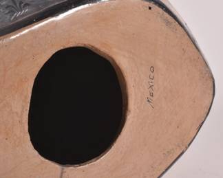 Base of vintage handmade Tonala Mexico folk art pottery cat figurine 