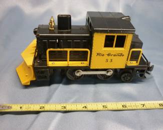 Another view of Lionel Trains Snow Plow Locomotive (Rio Grande) No. 53, Post-War 1957-60. "a" in "Rio Grande" is backwards; with instruction sheet, with original box in good condition
