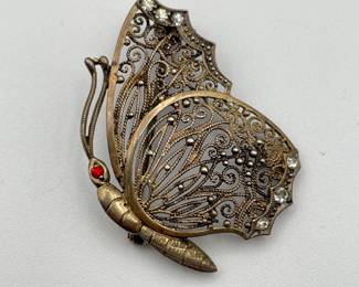 Vintage silver filigree butterfly brooch