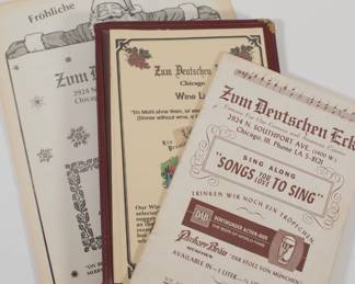 Vintage menus and songbooks from Zum Deutschen Erk German restaurant, Chicago