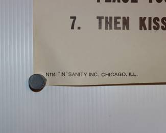 Closeup of Vintage 1970s "In" Sanity Inc. Chicago Poster nuclear warning office notice