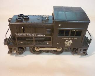 Another view of Lionel Trains Switcher (U.S. Army) Locomotive no. 41, Post-War 1955-57 excellent condition, window struts intact with instruction sheet, no box