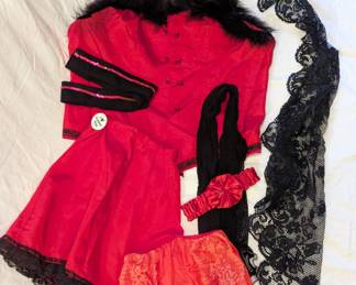 Ladies costume - racy corset top, garters, tap pants, scarf