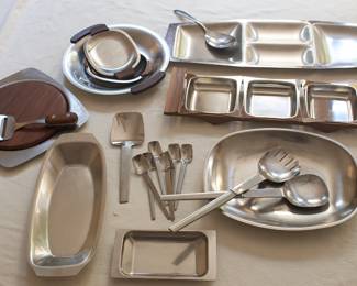 Retro Mid-Century Modern Danish stainless steel teak handle serving set