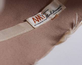 AMY New York label, designed in Chicago, shown inside women's vintage hat