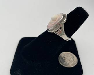 Another view of rose cameo silver ring
