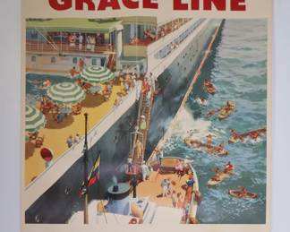 vintage Grace Line cruise ship tourism poster promoting travel to the Caribbean and South America circa 1960s