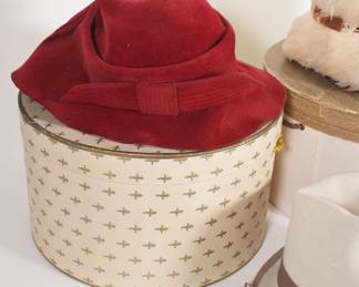 Closeup of women's vintage hats and hat boxes