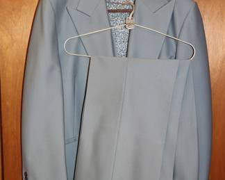 Men's vintage three piece suit, pale silver blue