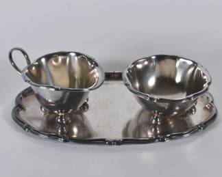Vintage German silver plate sugar, creamer and tray set, mark of Württembergische Metallwarenfabrik