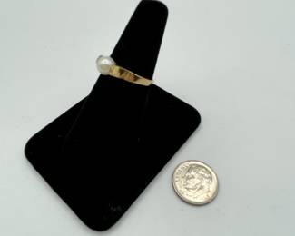 Another view of 8kt gold ring set with a pearl