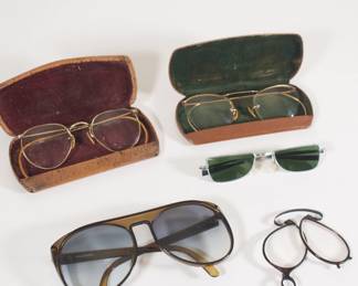 Vintage eyeglasses with case, sunglasses, pince nez