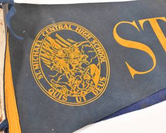 Closeup of vintage St. Michael Central High School pennant 