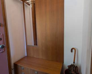 Hall / entryway unit with mirror, coat rack, shelf, cabinets