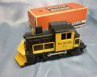 Another view of Lionel Trains Snow Plow Locomotive (Rio Grande) No. 53, Post-War 1957-60. "a" in "Rio Grande" is backwards; with instruction sheet, with original box in good condition
