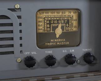 Closeup of WWII era Minerva Tropic Master radio