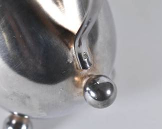 Closeup of vintage German silver plate sugar, creamer and tray set, mark of Württembergische Metallwarenfabrik