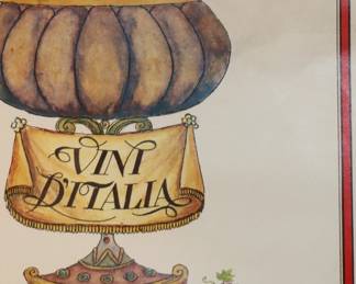 Closeup of 1970s poster Vini d'Italia illustrated map of the wines of Italy