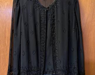 Jkara New York women's beaded polyester blouse, black, long sleeves, size 3X
