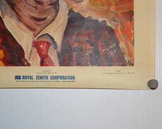 Closeup of vintage print Royal Zenith Clown Poster, painting by George Dunn 1966 