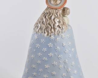 Another view of Hummel TMK-2 Flower Madonna figurine in glass bell jar with wooden base