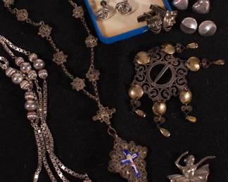  Necklaces, brooches, earrings, cufflinks - some sterling silver 