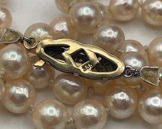 Closeup of cultured pearl necklace in original box from jeweler in Germany 