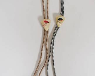 Bolo ties containing fishing flies - hey that rhymes!