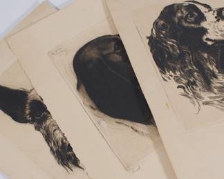 Set of three Josef Nuyttens (1885 - 1960) etchings of dogs. One is signed and dated in pencil "Nuyttens-40" lower right, titled in pencil "Dick" lower left. 