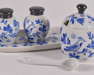 Vintage Rosenthal porcelain hand painted 4-piece salt, pepper, sugar set