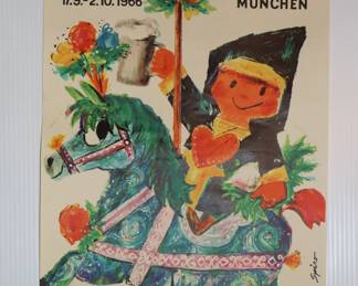 Vintage Oktoberfest 1966 Munich poster, trael poster, Lufthansa