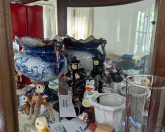 Walt Disney Bambi and Thumper figurines; 1930s Mickey Mouse planter, made in Japan; figurine with lamppost, ashtray, post-WW2 Japan